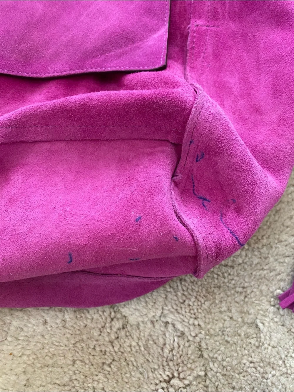 Michael Kors Suede Tote in fuchsia with MK Charm